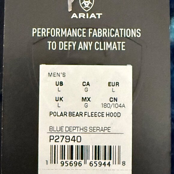 Ariat Men's Pullover Blue Depths Serape Polar Bear Fleece Hood Size Large NWT - Picture 9 of 12